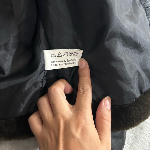 Zara leather moto style faux fur trim collar and sleeves - Picture 9 of 12